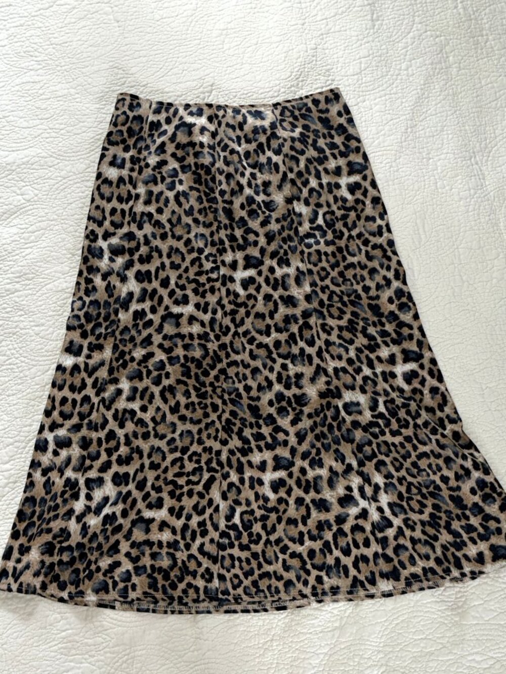 Lulus Blue Tan Gray Leopard Print Satin Midi Skirt Size Small Animal Pattern - Picture 7 of 7